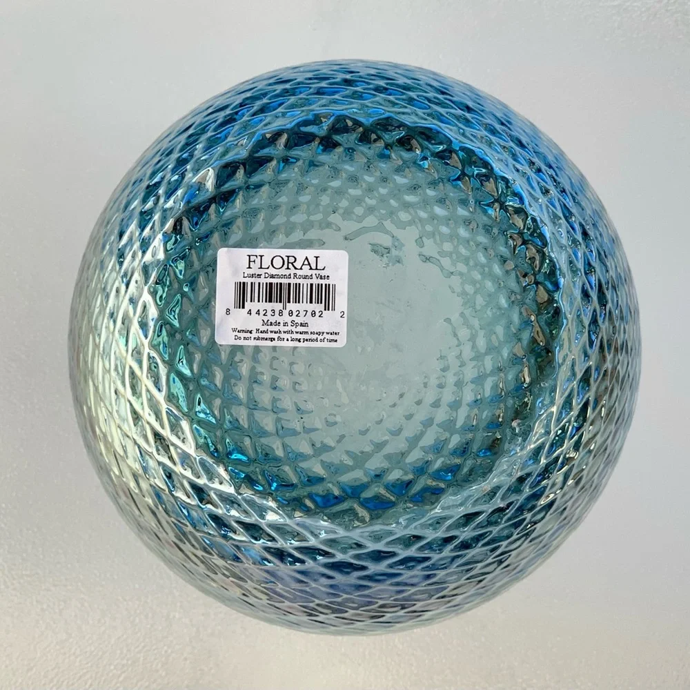 Spanish Iridescent Embossed Diamond Pattern Recycled Glass Large Table Vase